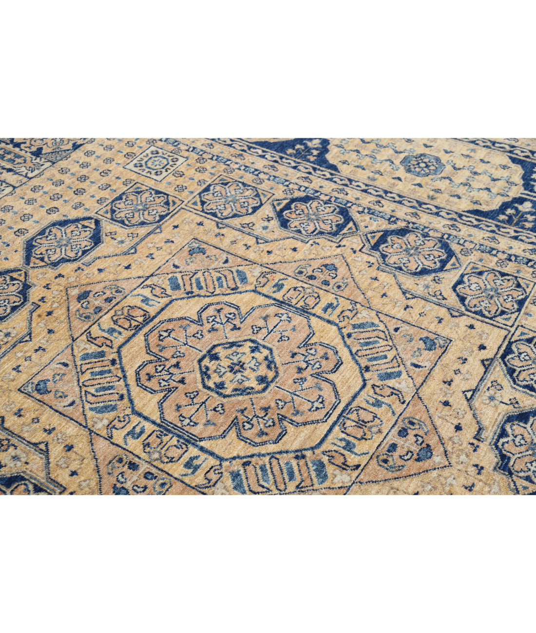 Hand Knotted Mamluk Wool Rug - 6'5'' x 9'4'' 6'5'' x 9'4'' (193 X 280) / Tan / Blue