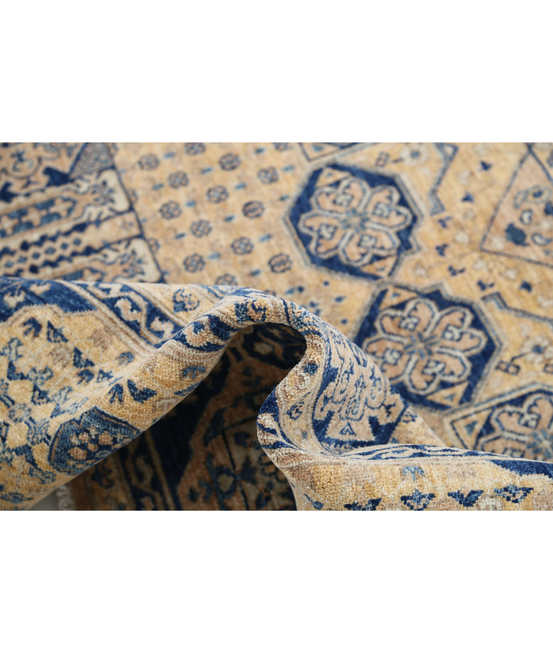 Hand Knotted Mamluk Wool Rug - 6'5'' x 9'4'' 6'5'' x 9'4'' (193 X 280) / Tan / Blue