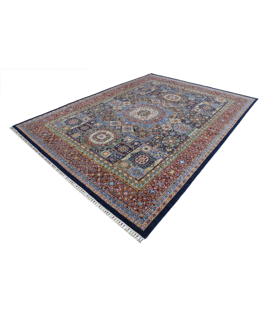 Hand Knotted Mamluk Wool Rug - 8'11'' x 12'1'' 8'11'' x 12'1'' (268 X 363) / Blue / Red