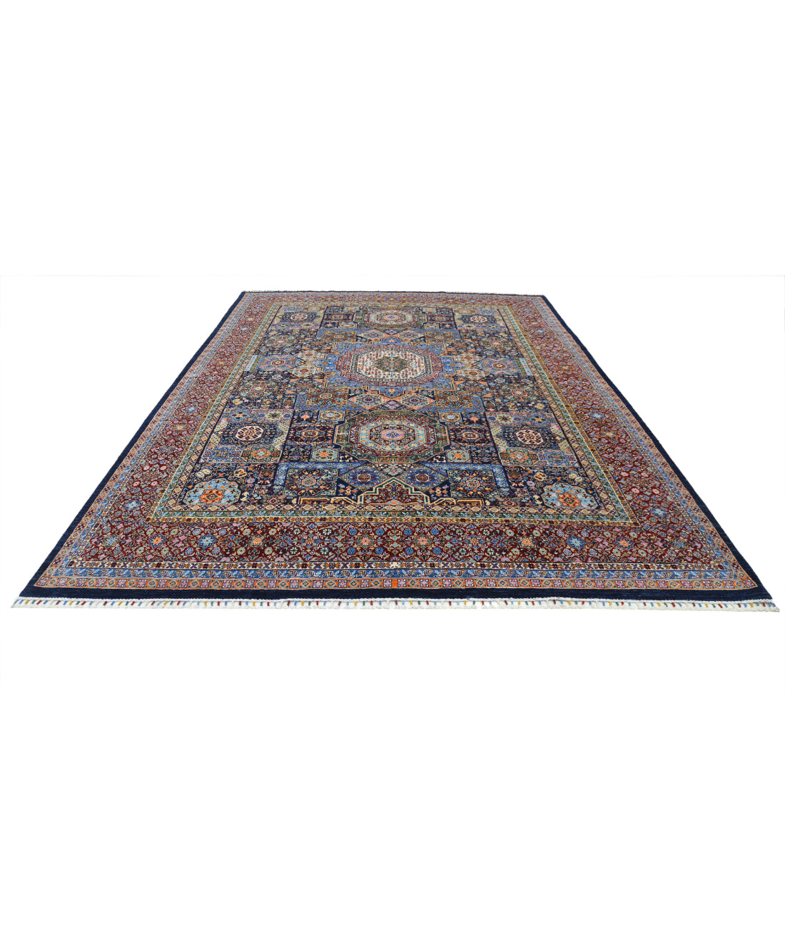 Hand Knotted Mamluk Wool Rug - 8'11'' x 12'1'' 8'11'' x 12'1'' (268 X 363) / Blue / Red