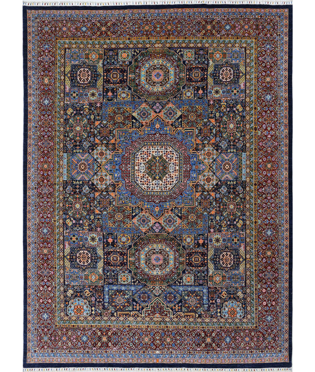 Hand Knotted Mamluk Wool Rug - 8&#39;11&#39;&#39; x 12&#39;1&#39;&#39; 8&#39;11&#39;&#39; x 12&#39;1&#39;&#39; (268 X 363) / Blue / Red
