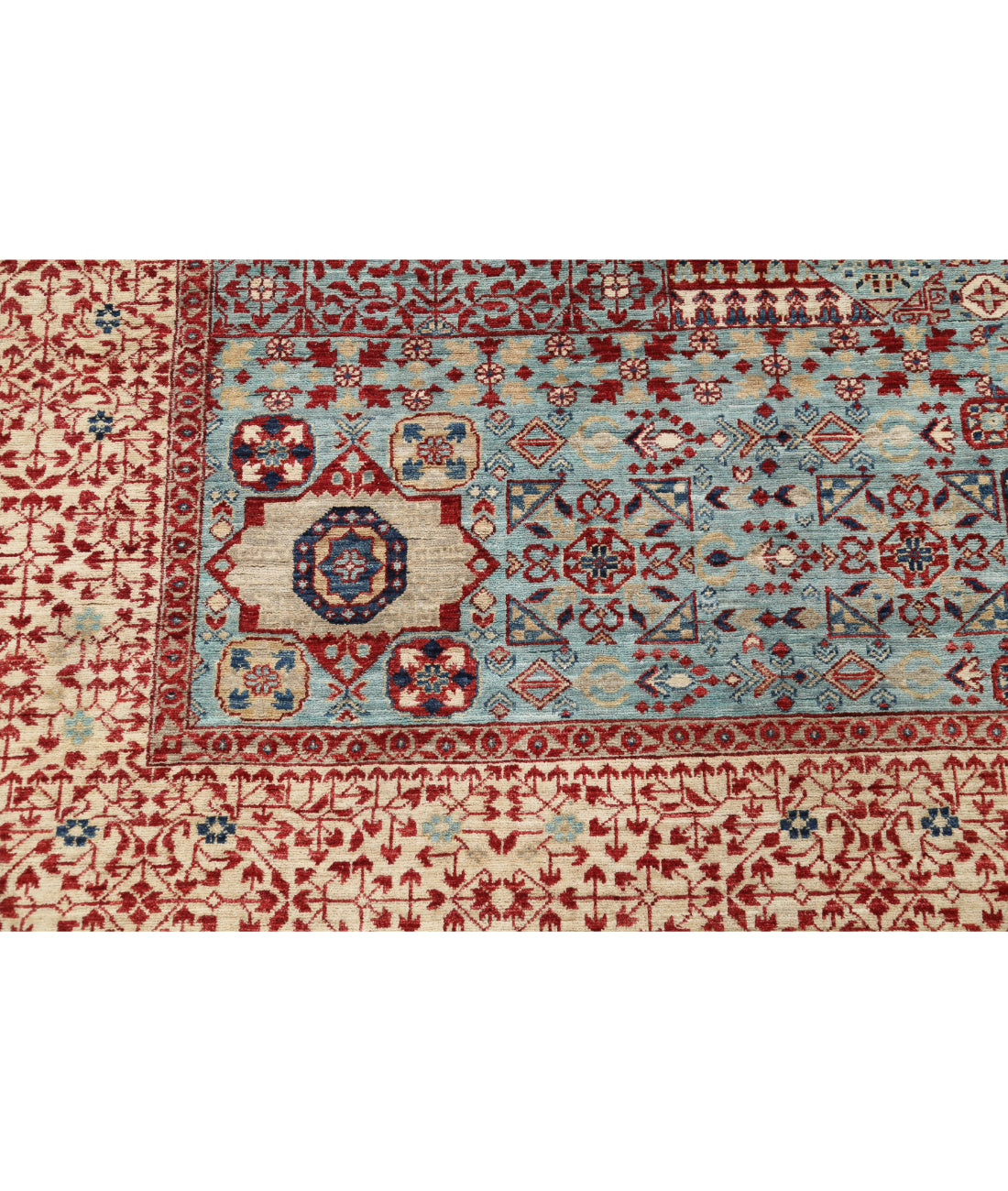 Hand Knotted Fine Mamluk Wool Rug - 7'11'' x 10'0'' 7'11'' x 10'0'' (238 X 300) / Blue / Beige
