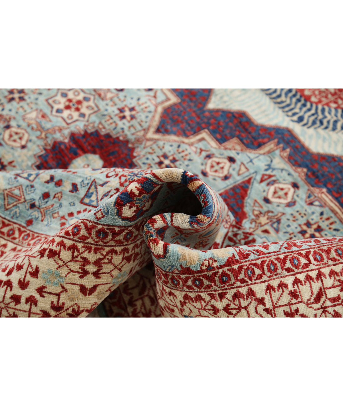 Hand Knotted Fine Mamluk Wool Rug - 7'11'' x 10'0'' 7'11'' x 10'0'' (238 X 300) / Blue / Beige