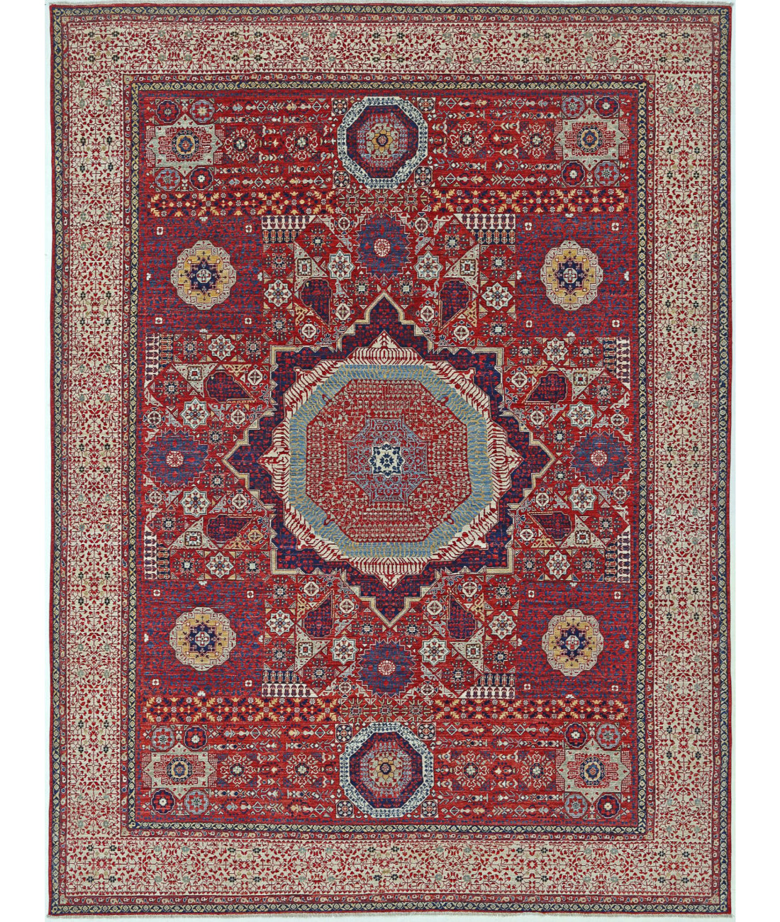Hand Knotted Fine Mamluk Wool Rug - 8&#39;10&#39;&#39; x 12&#39;2&#39;&#39; 8&#39;10&#39;&#39; x 12&#39;2&#39;&#39; (265 X 365) / Red / Ivory