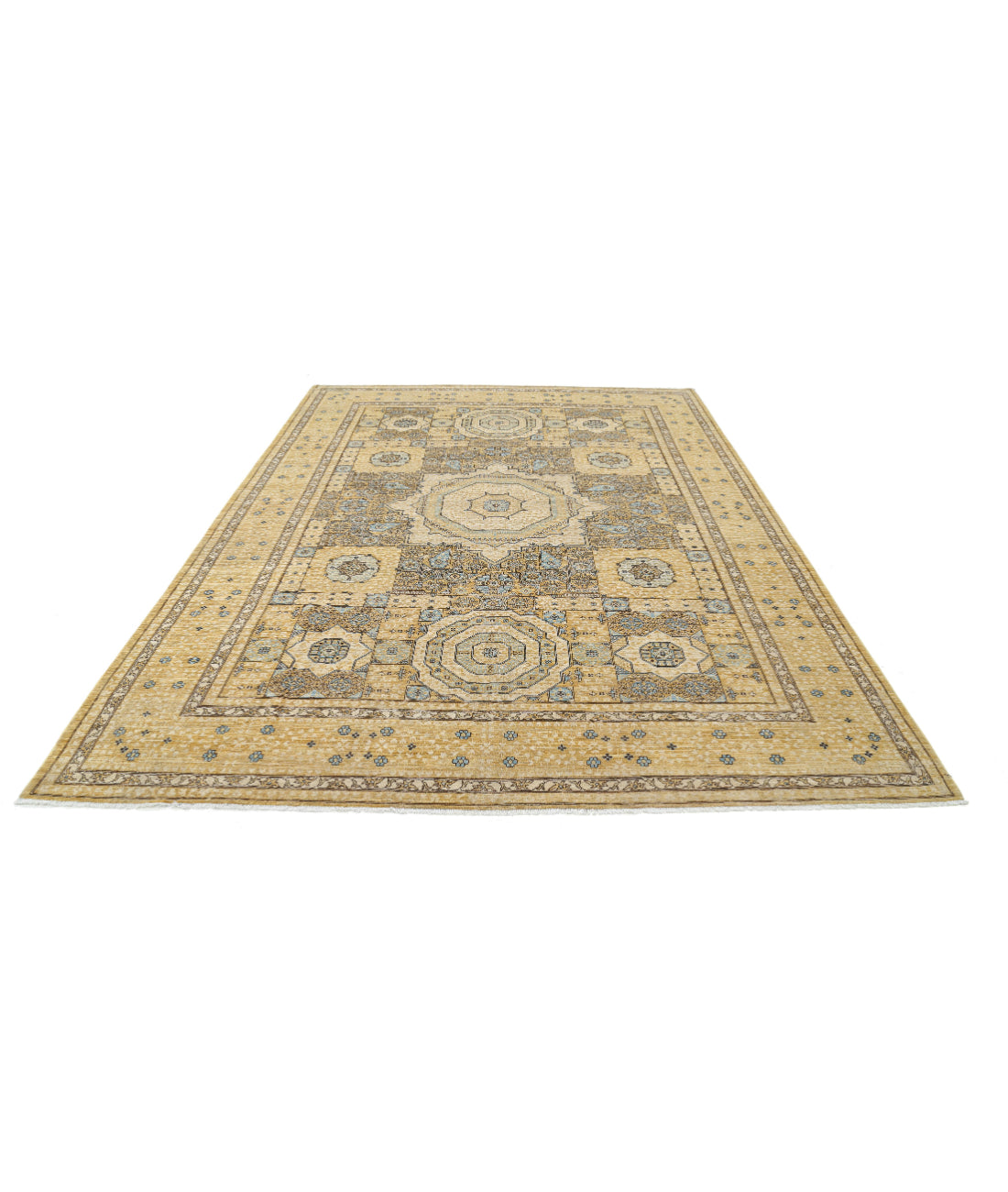 Hand Knotted Fine Mamluk Wool Rug - 7'10'' x 10'10'' 7'10'' x 10'10'' (235 X 325) / Gold / Ivory