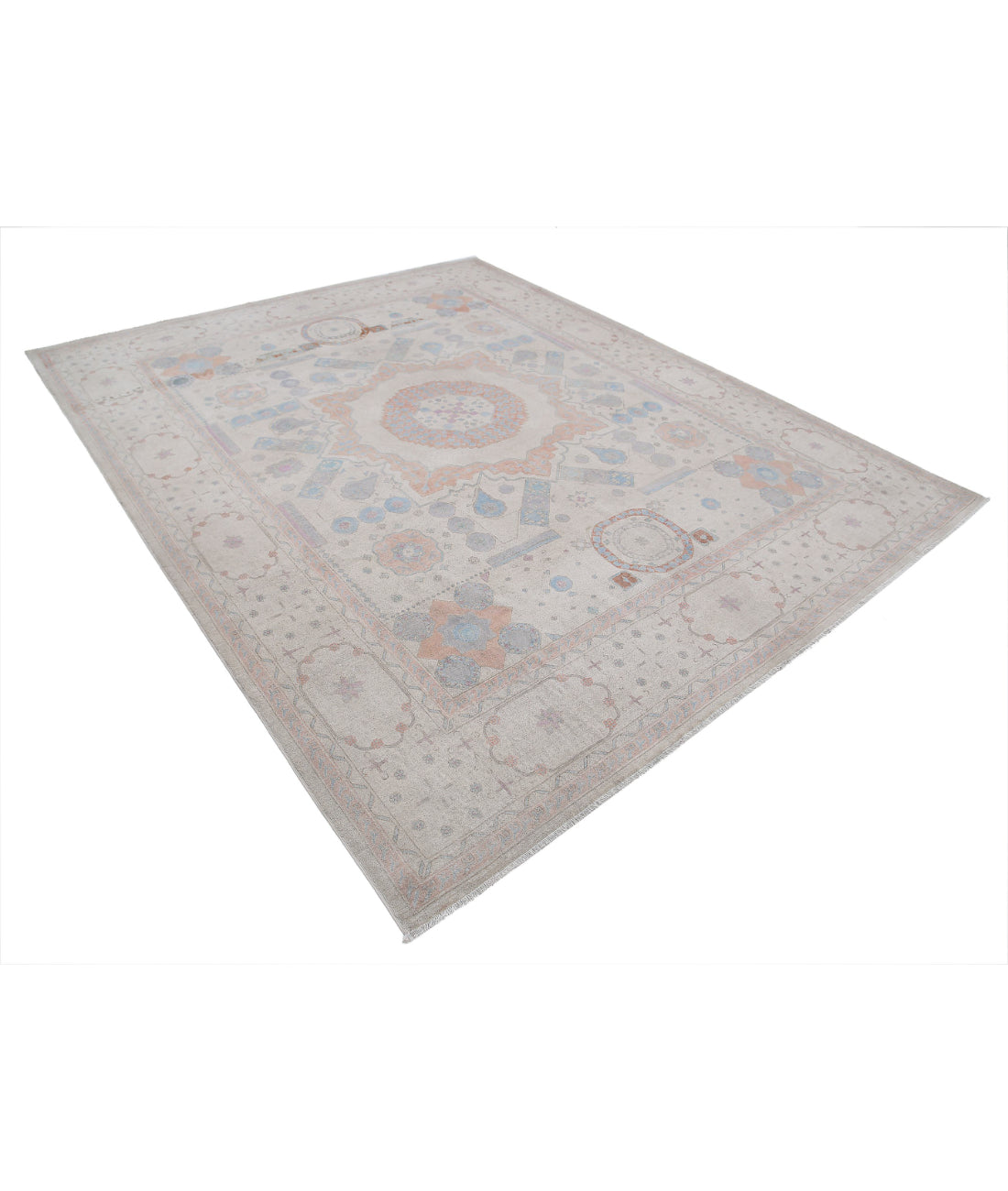 Hand Knotted Fine Mamluk Wool Rug - 7'11'' x 9'9'' 7'11'' x 9'9'' (238 X 293) / Ivory / Blue