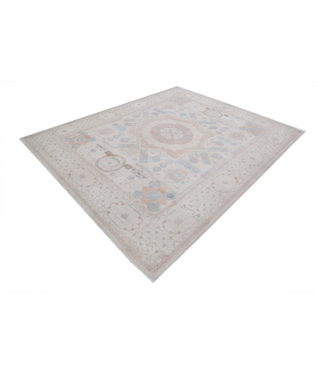 Hand Knotted Fine Mamluk Wool Rug - 7'11'' x 9'9'' 7'11'' x 9'9'' (238 X 293) / Ivory / Blue
