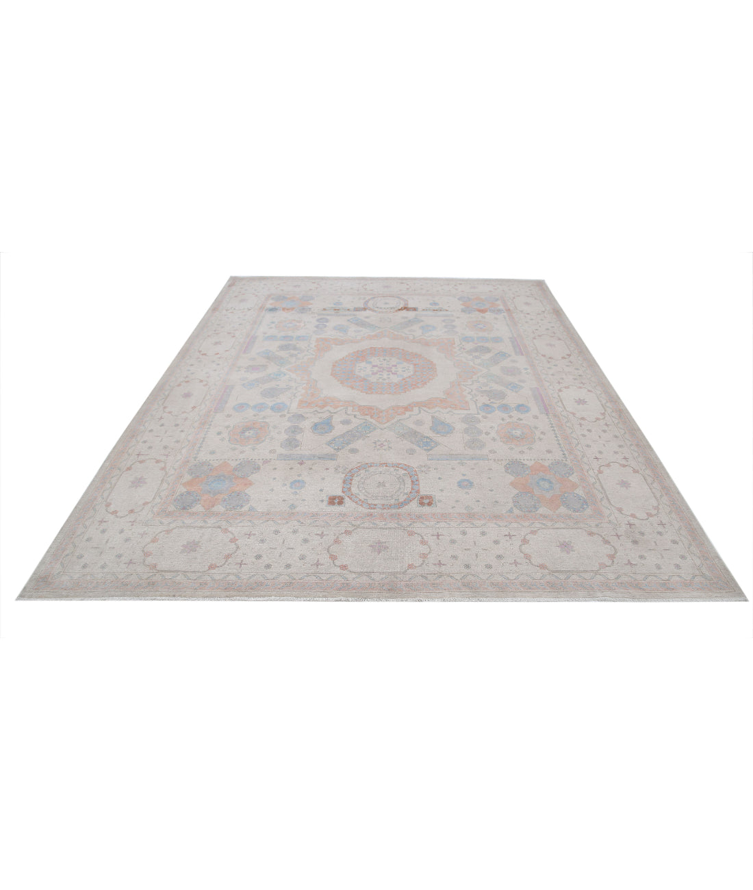 Hand Knotted Fine Mamluk Wool Rug - 7'11'' x 9'9'' 7'11'' x 9'9'' (238 X 293) / Ivory / Blue