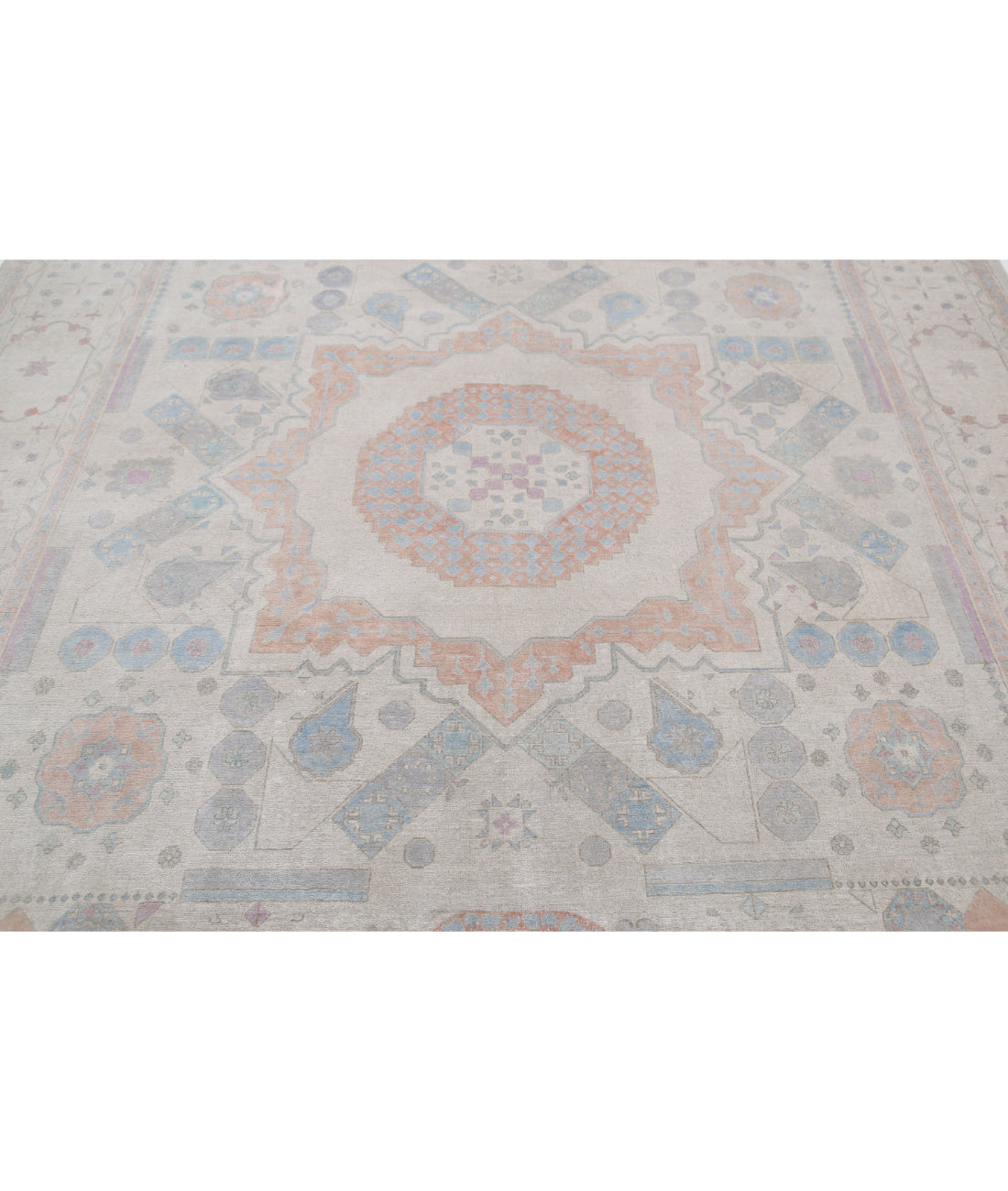 Hand Knotted Fine Mamluk Wool Rug - 7'11'' x 9'9'' 7'11'' x 9'9'' (238 X 293) / Ivory / Blue