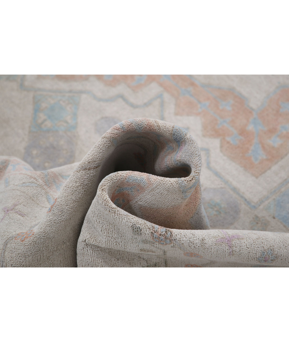 Hand Knotted Fine Mamluk Wool Rug - 7'11'' x 9'9'' 7'11'' x 9'9'' (238 X 293) / Ivory / Blue