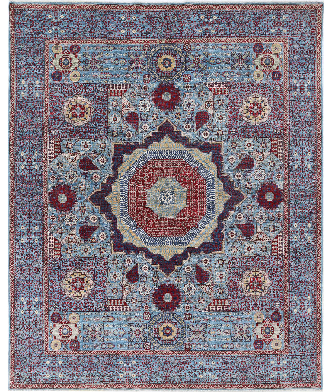 Hand Knotted Fine Mamluk Wool Rug - 8'1'' x 9'10'' 8'1'' x 9'10'' (243 X 295) / Blue / Blue