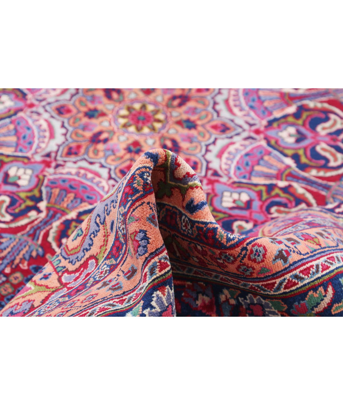 Hand Knotted Persian Mashad Wool Rug - 9'7'' x 12'11'' 9'7'' x 12'11'' (288 X 388) / Red / Blue