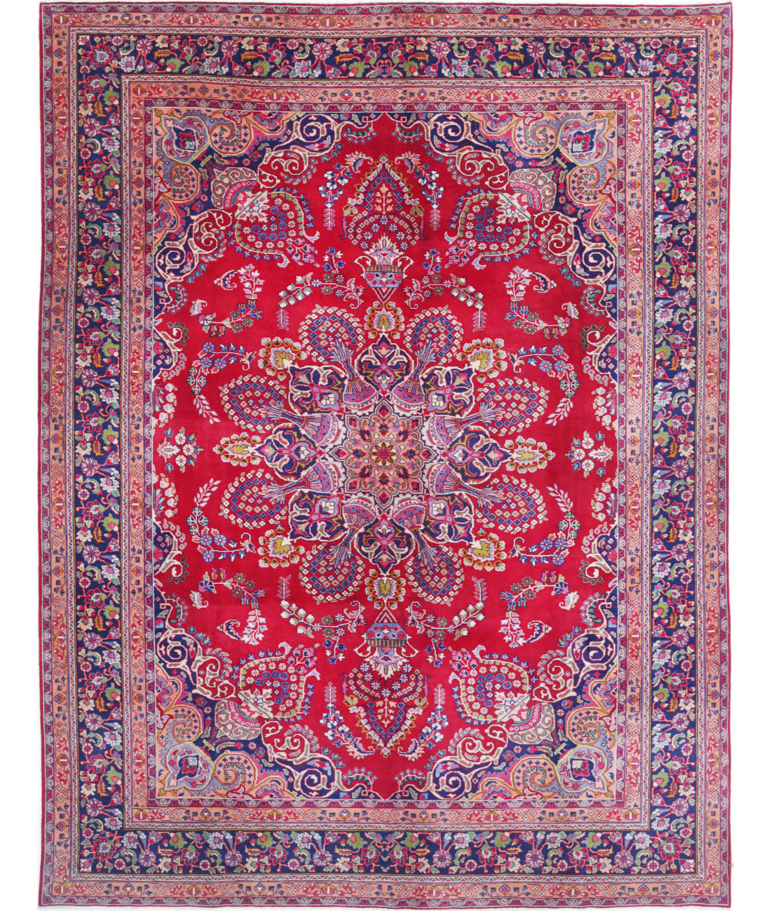 Hand Knotted Persian Mashad Wool Rug - 9&#39;7&#39;&#39; x 12&#39;11&#39;&#39; 9&#39;7&#39;&#39; x 12&#39;11&#39;&#39; (288 X 388) / Red / Blue
