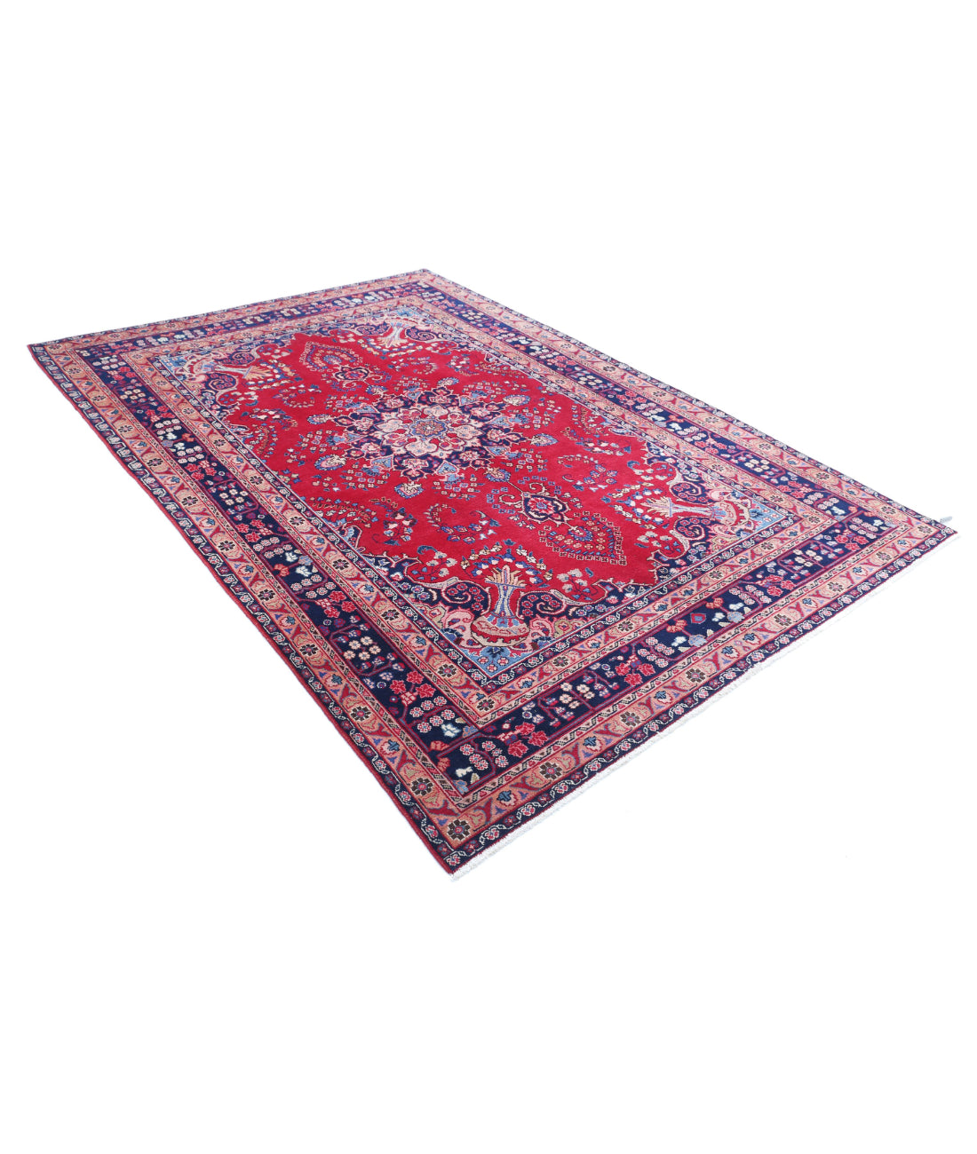 Hand Knotted Persian Mashad Wool Rug - 6'4'' x 9'4'' 6'4'' x 9'4'' (190 X 280) / Red / Blue