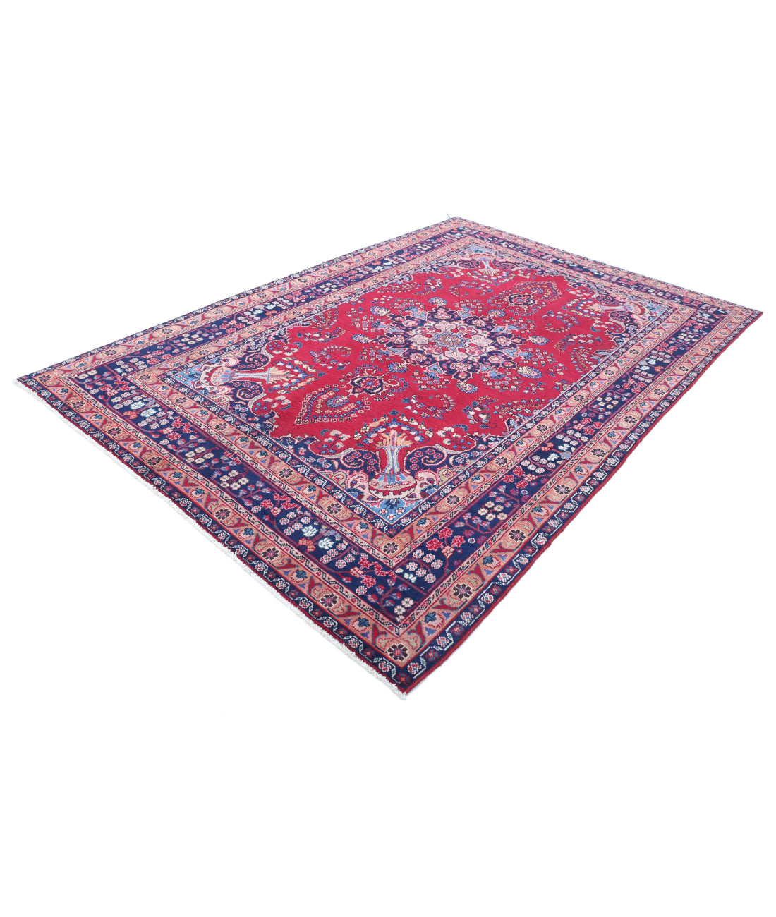 Hand Knotted Persian Mashad Wool Rug - 6'4'' x 9'4'' 6'4'' x 9'4'' (190 X 280) / Red / Blue