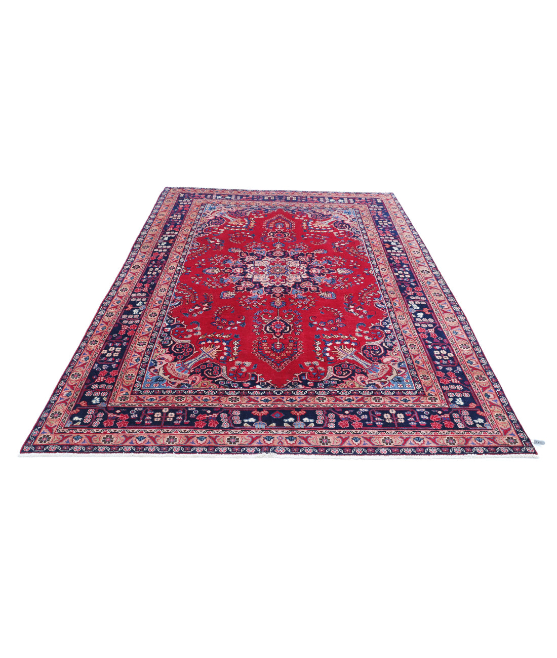 Hand Knotted Persian Mashad Wool Rug - 6'4'' x 9'4'' 6'4'' x 9'4'' (190 X 280) / Red / Blue