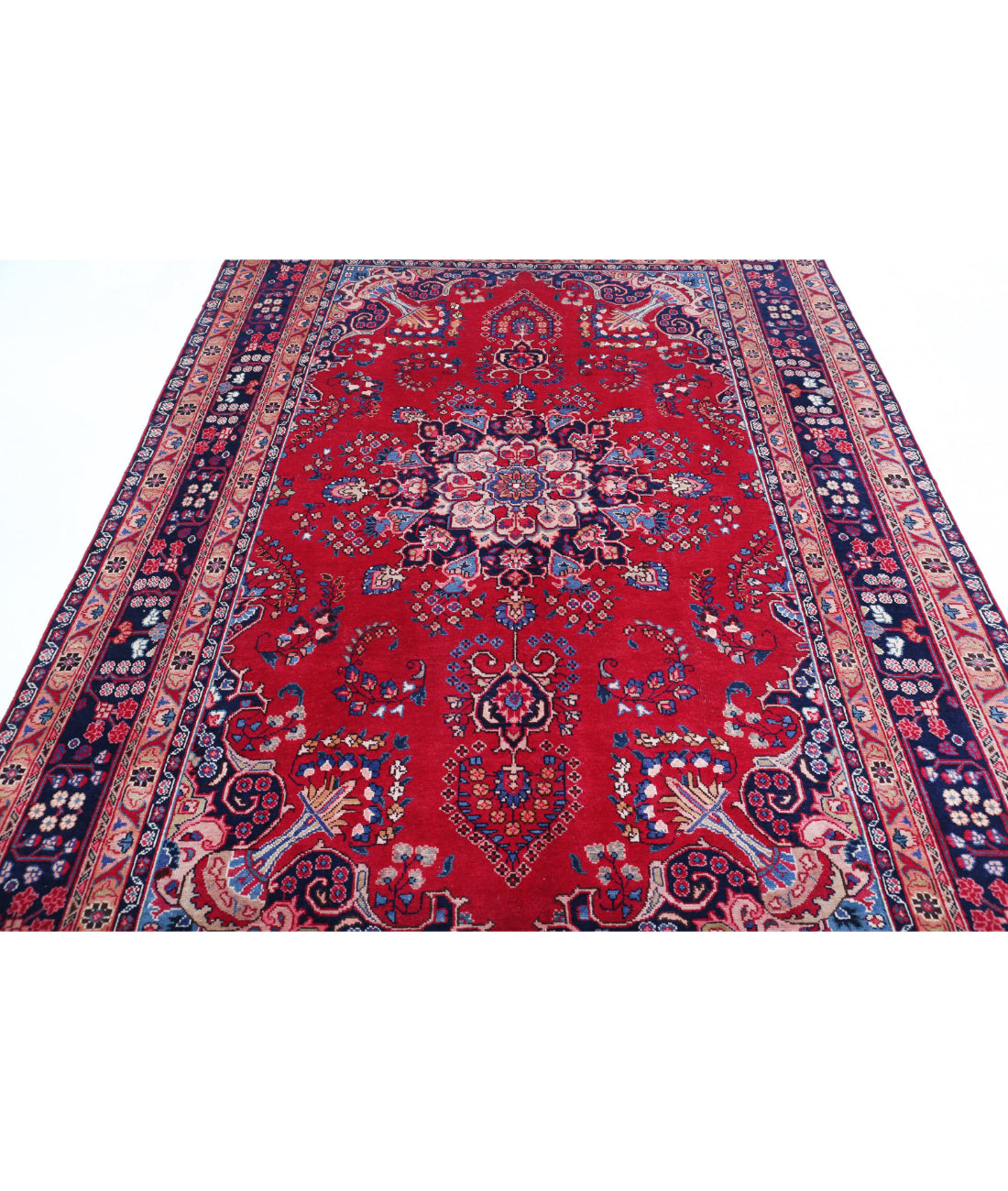 Hand Knotted Persian Mashad Wool Rug - 6'4'' x 9'4'' 6'4'' x 9'4'' (190 X 280) / Red / Blue