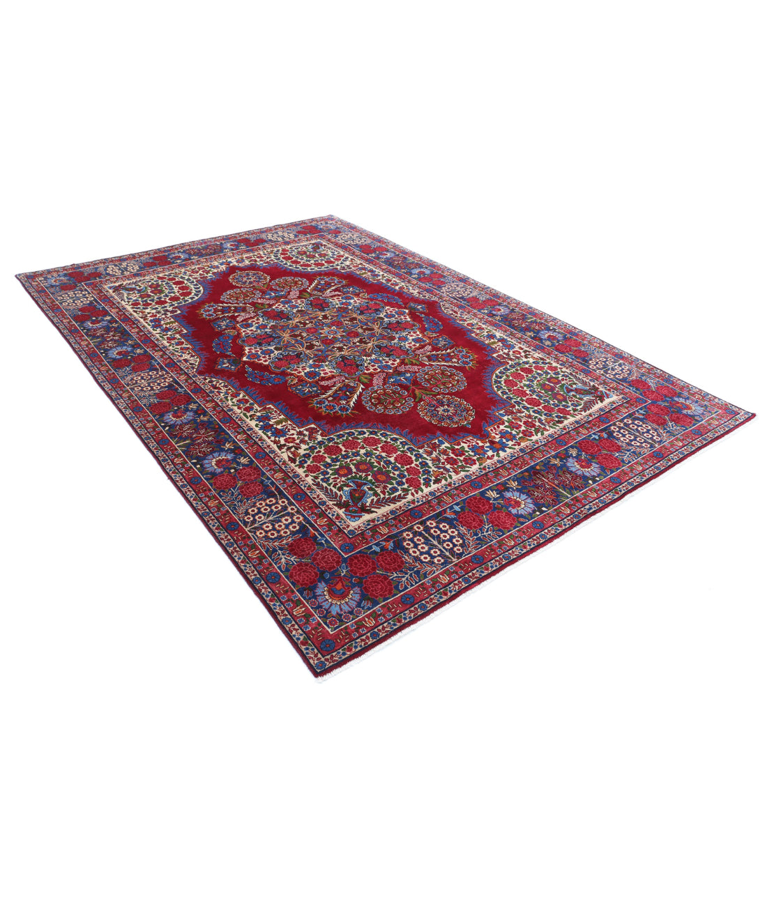 Hand Knotted Persian Kerman Wool Rug - 6'11'' x 9'9'' 6'11'' x 9'9'' (208 X 293) / Red / Blue