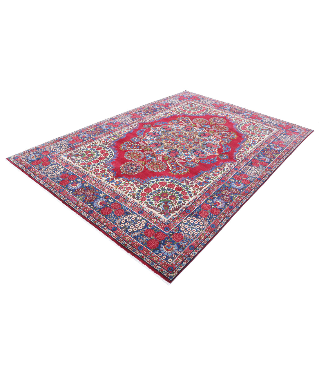 Hand Knotted Persian Kerman Wool Rug - 6'11'' x 9'9'' 6'11'' x 9'9'' (208 X 293) / Red / Blue