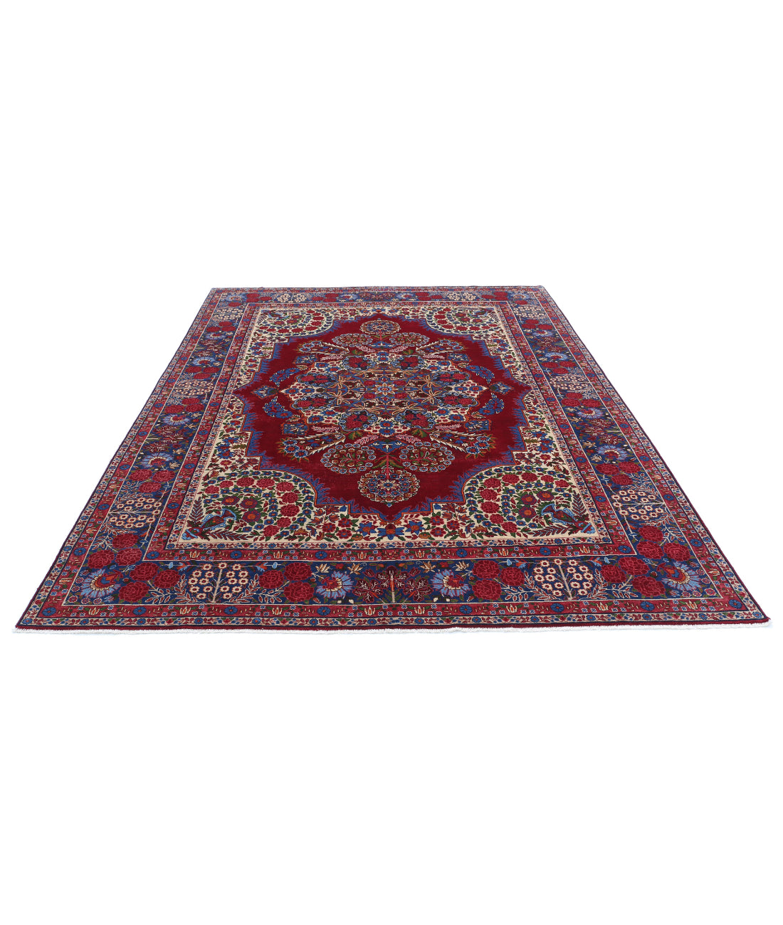 Hand Knotted Persian Kerman Wool Rug - 6'11'' x 9'9'' 6'11'' x 9'9'' (208 X 293) / Red / Blue