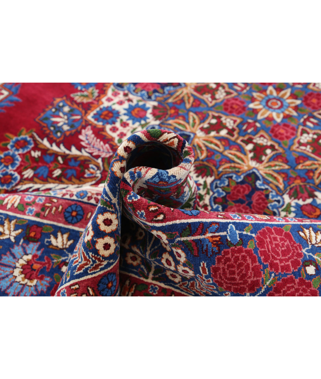 Hand Knotted Persian Kerman Wool Rug - 6'11'' x 9'9'' 6'11'' x 9'9'' (208 X 293) / Red / Blue