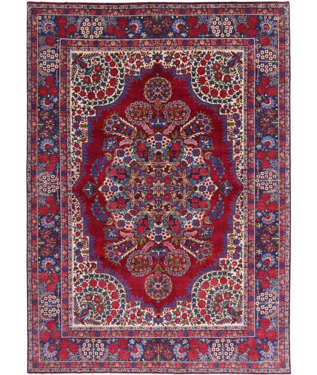 Hand Knotted Persian Kerman Wool Rug - 6&#39;11&#39;&#39; x 9&#39;9&#39;&#39; 6&#39;11&#39;&#39; x 9&#39;9&#39;&#39; (208 X 293) / Red / Blue