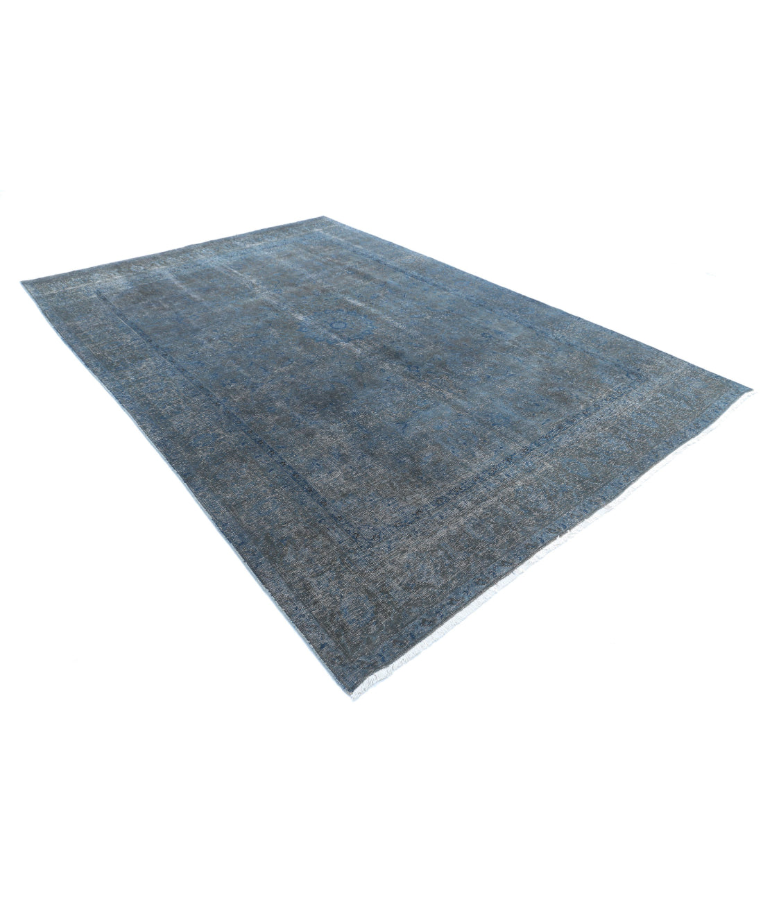 Hand Knotted Transitional Overdye Mashad Wool Rug - 7'8'' x 10'11'' 7'8'' x 10'11'' (230 X 328) / Blue / Charcoal