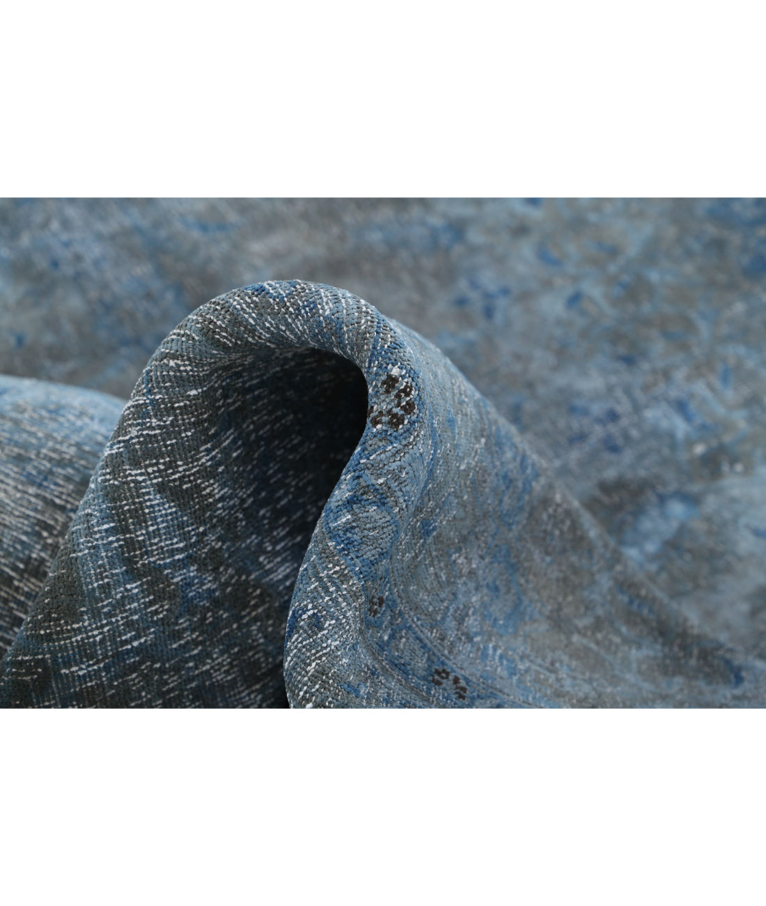 Hand Knotted Transitional Overdye Mashad Wool Rug - 7'8'' x 10'11'' 7'8'' x 10'11'' (230 X 328) / Blue / Charcoal