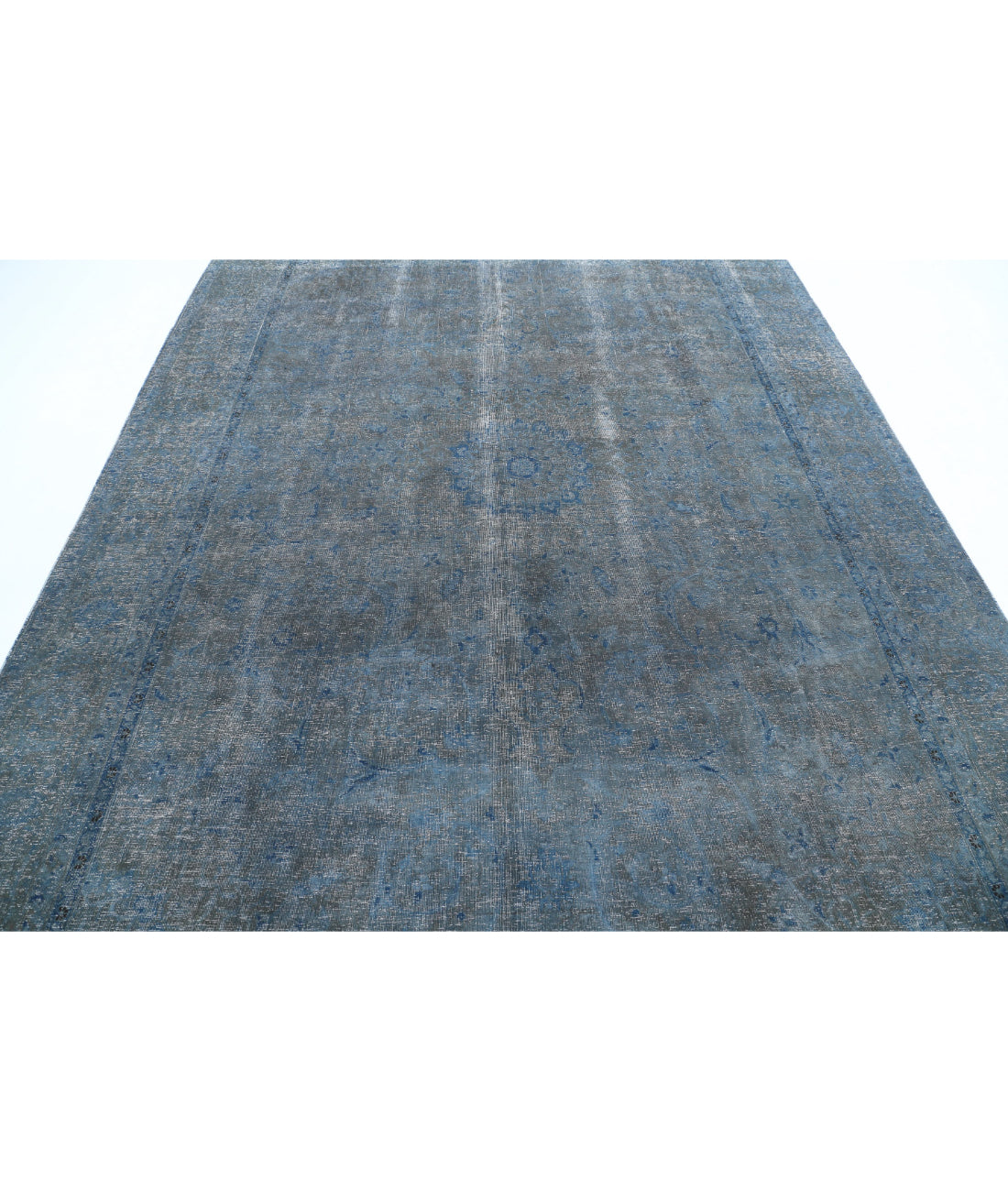 Hand Knotted Transitional Overdye Mashad Wool Rug - 7'8'' x 10'11'' 7'8'' x 10'11'' (230 X 328) / Blue / Charcoal
