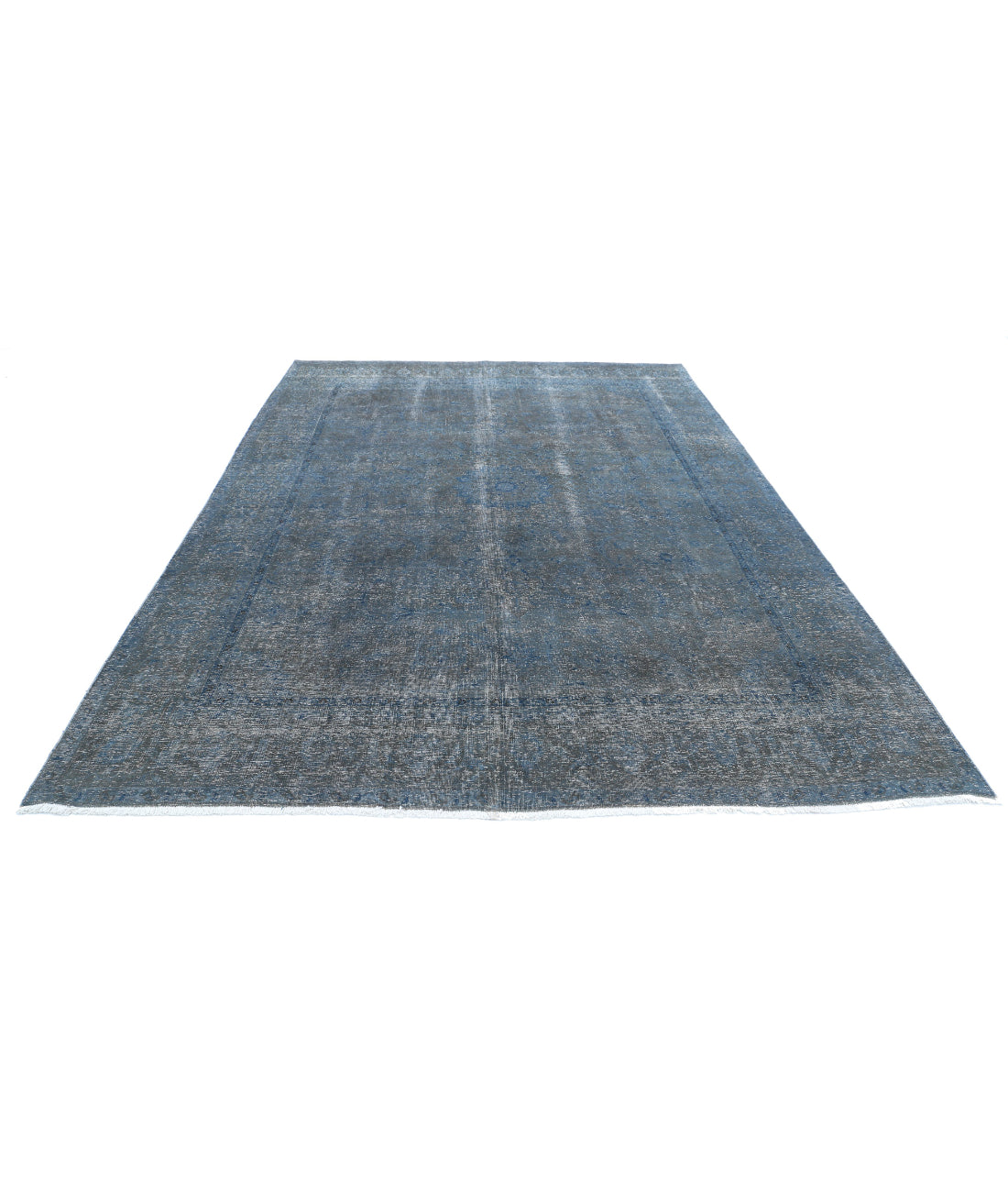 Hand Knotted Transitional Overdye Mashad Wool Rug - 7'8'' x 10'11'' 7'8'' x 10'11'' (230 X 328) / Blue / Charcoal