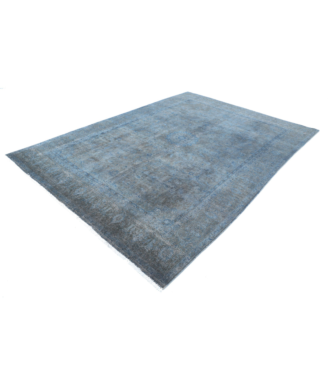 Hand Knotted Transitional Overdye Mashad Wool Rug - 7'8'' x 10'11'' 7'8'' x 10'11'' (230 X 328) / Blue / Charcoal