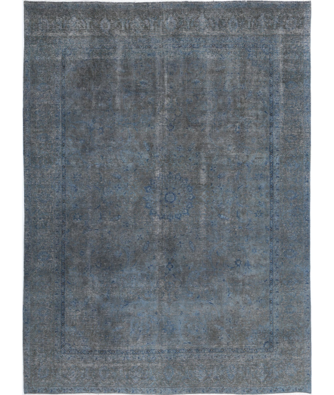 Hand Knotted Transitional Overdye Mashad Wool Rug - 7&#39;8&#39;&#39; x 10&#39;11&#39;&#39; 7&#39;8&#39;&#39; x 10&#39;11&#39;&#39; (230 X 328) / Blue / Charcoal