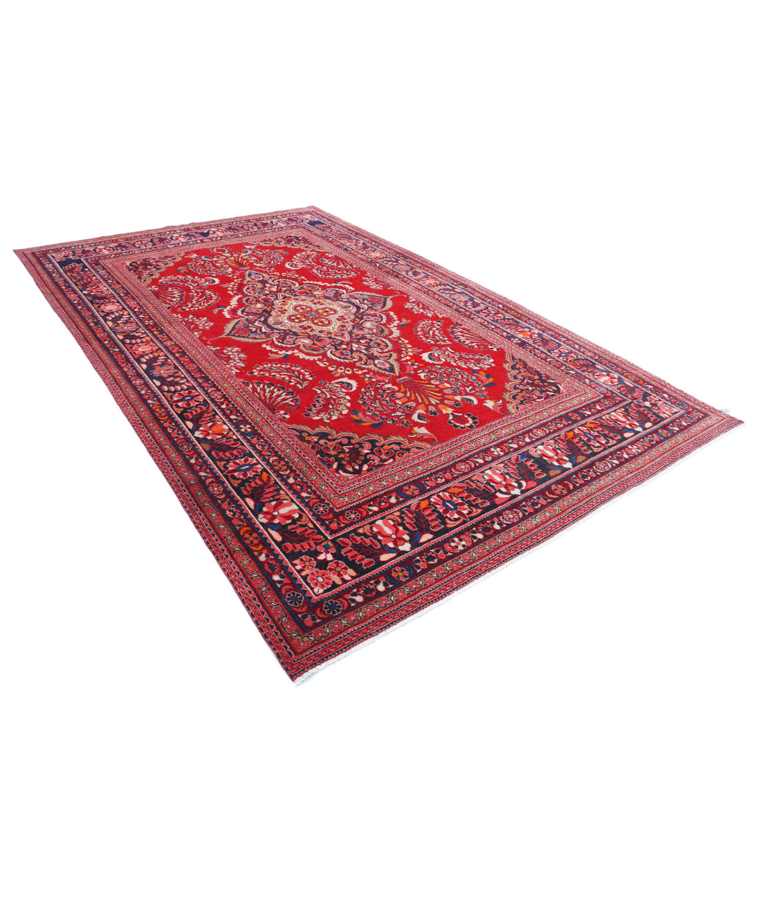 Hand Knotted Persian Mashad Wool Rug - 7'8'' x 11'11'' 7'8'' x 11'11'' (230 X 358) / Red / Blue