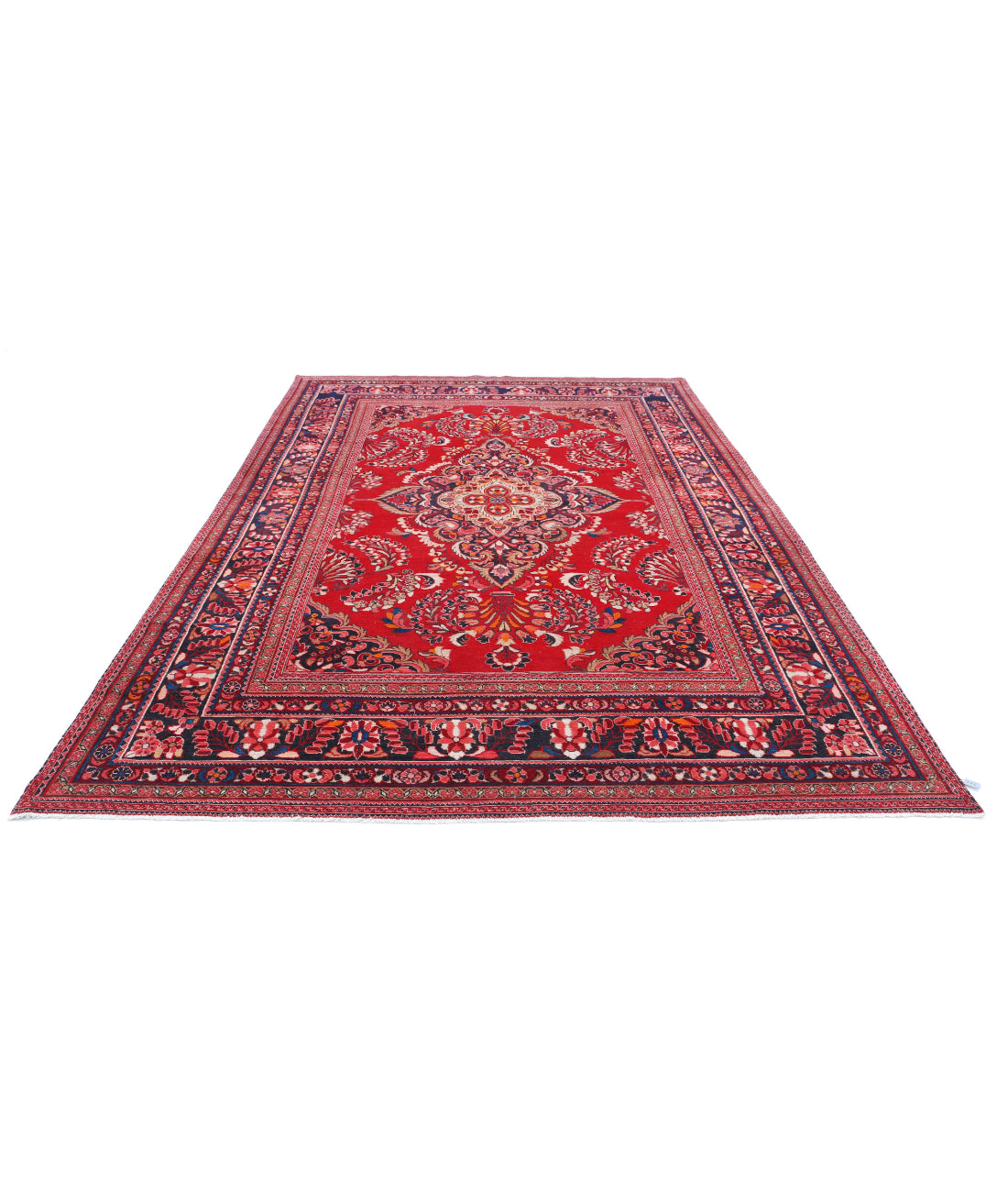 Hand Knotted Persian Mashad Wool Rug - 7'8'' x 11'11'' 7'8'' x 11'11'' (230 X 358) / Red / Blue