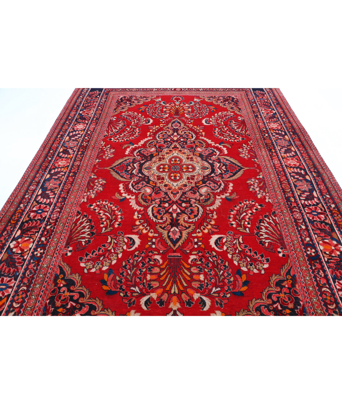 Hand Knotted Persian Mashad Wool Rug - 7'8'' x 11'11'' 7'8'' x 11'11'' (230 X 358) / Red / Blue