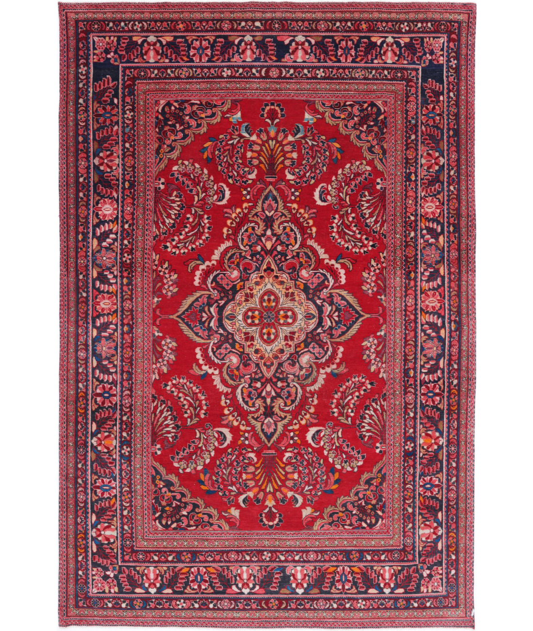 Hand Knotted Persian Mashad Wool Rug - 7&#39;8&#39;&#39; x 11&#39;11&#39;&#39; 7&#39;8&#39;&#39; x 11&#39;11&#39;&#39; (230 X 358) / Red / Blue