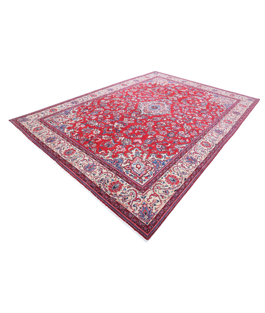 Hand Knotted Persian Mashad Wool Rug - 8'6'' x 12'1'' 8'6'' x 12'1'' (255 X 363) / Red / Ivory