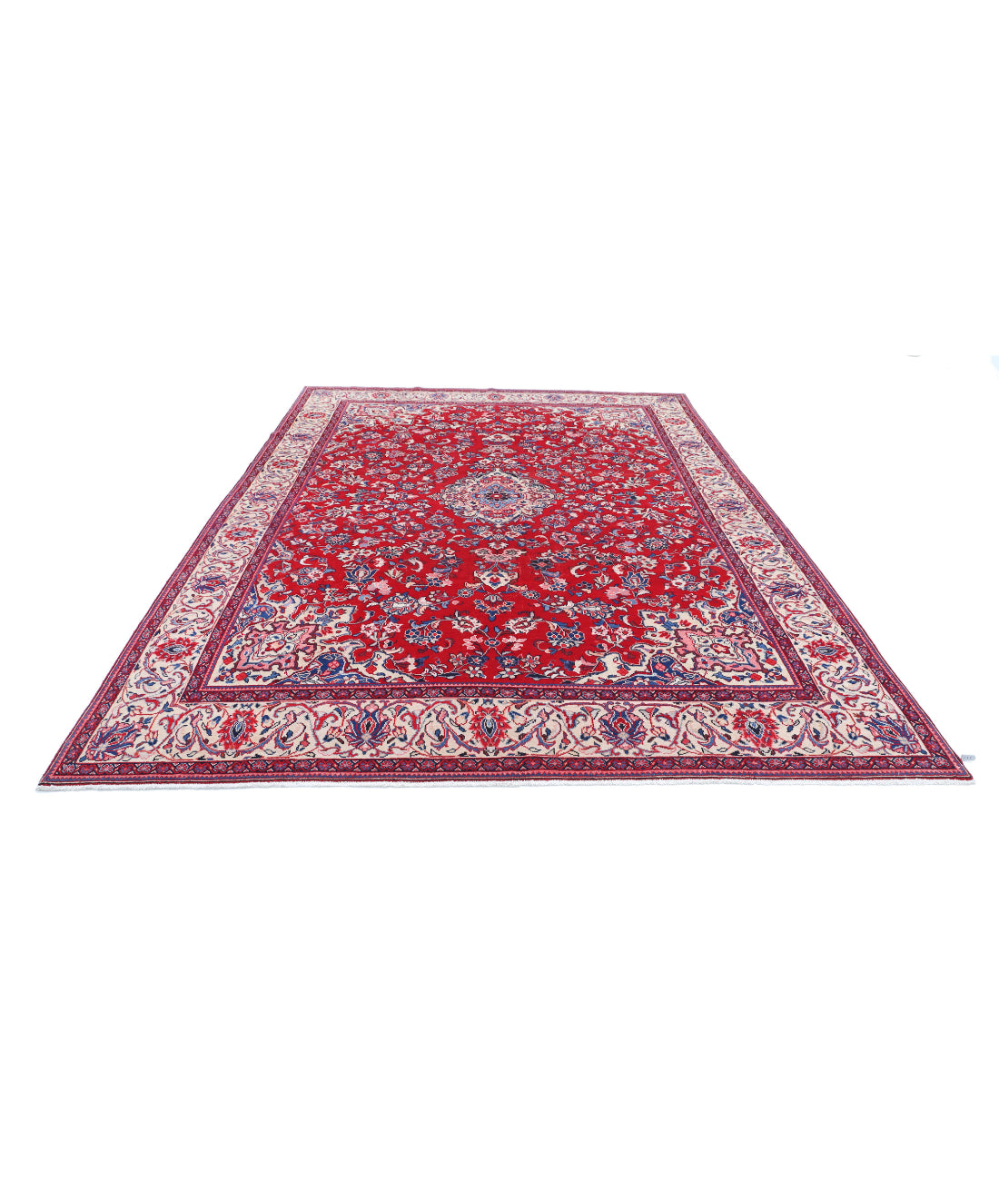 Hand Knotted Persian Mashad Wool Rug - 8'6'' x 12'1'' 8'6'' x 12'1'' (255 X 363) / Red / Ivory