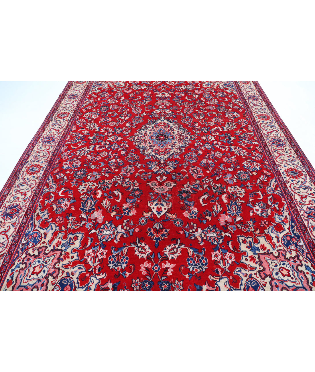 Hand Knotted Persian Mashad Wool Rug - 8'6'' x 12'1'' 8'6'' x 12'1'' (255 X 363) / Red / Ivory