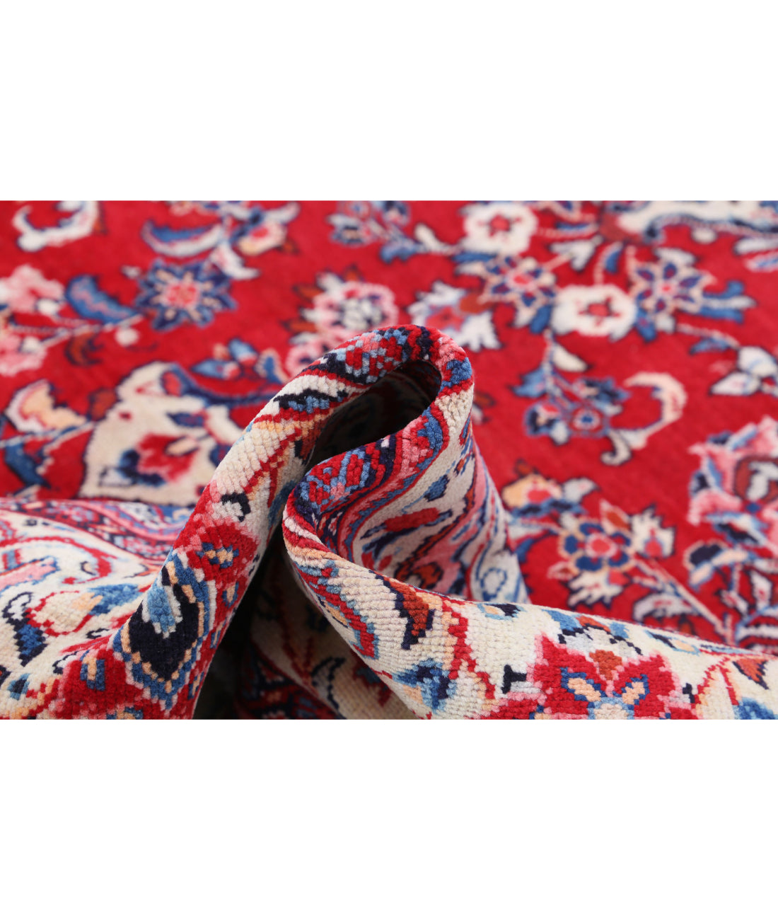 Hand Knotted Persian Mashad Wool Rug - 8'6'' x 12'1'' 8'6'' x 12'1'' (255 X 363) / Red / Ivory