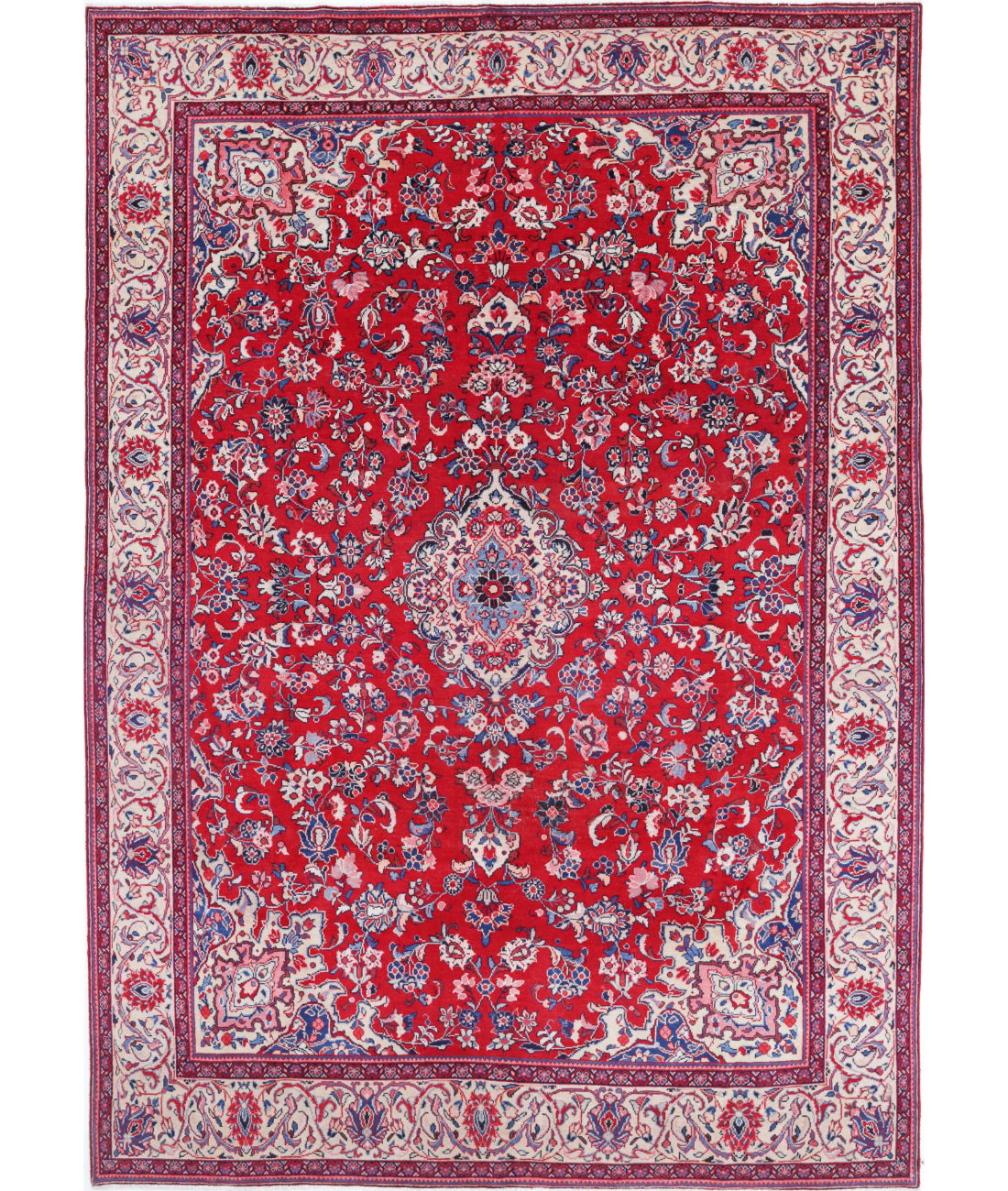 Hand Knotted Persian Mashad Wool Rug - 8&#39;6&#39;&#39; x 12&#39;1&#39;&#39; 8&#39;6&#39;&#39; x 12&#39;1&#39;&#39; (255 X 363) / Red / Ivory