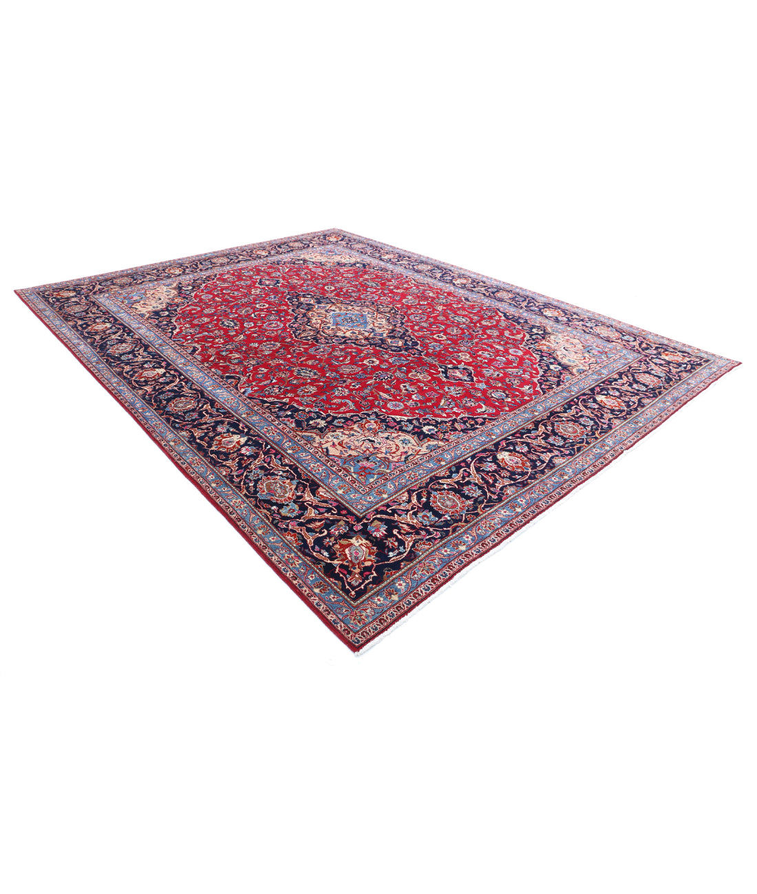Hand Knotted Persian Mashad Wool Rug - 9'8'' x 12'6'' 9'8'' x 12'6'' (290 X 375) / Red / Black