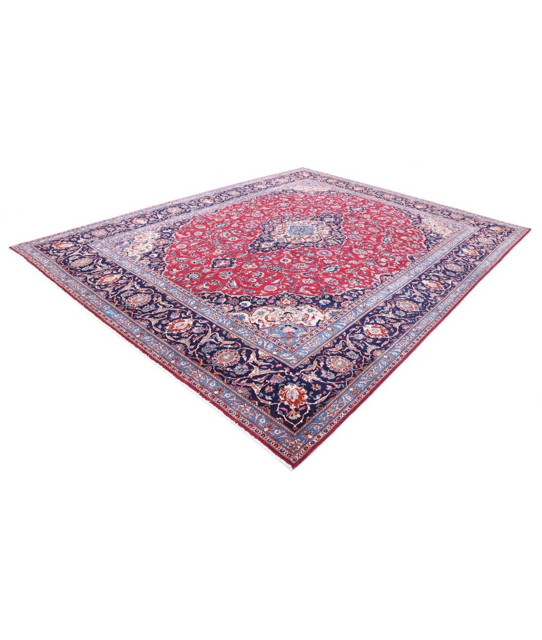 Hand Knotted Persian Mashad Wool Rug - 9'8'' x 12'6'' 9'8'' x 12'6'' (290 X 375) / Red / Black
