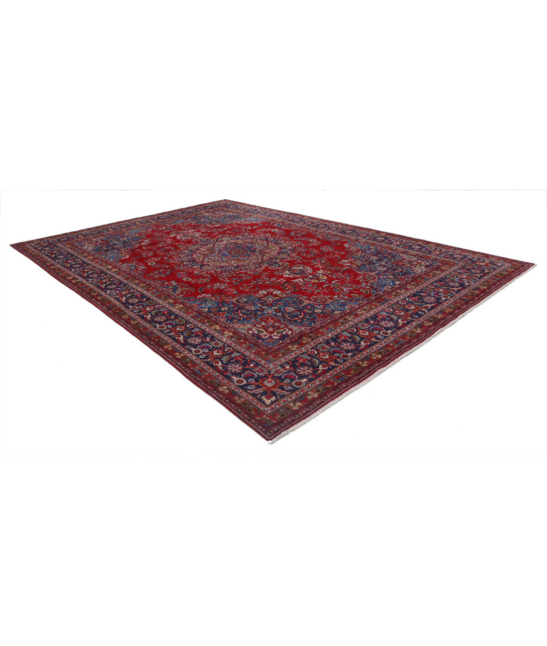 Hand Knotted Persian Mashad Wool Rug - 9'5'' x 13'4'' 9'5'' x 13'4'' (283 X 400) / Red / Blue