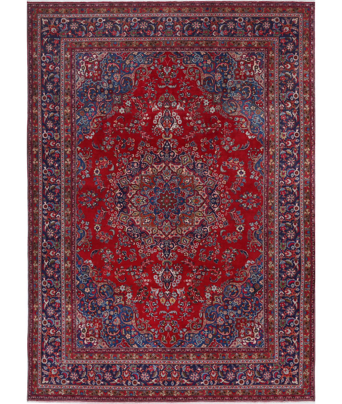 Hand Knotted Persian Mashad Wool Rug - 9&#39;5&#39;&#39; x 13&#39;4&#39;&#39; 9&#39;5&#39;&#39; x 13&#39;4&#39;&#39; (283 X 400) / Red / Blue