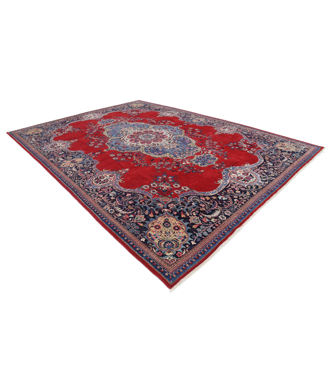 Hand Knotted Persian Mashad Wool Rug - 10'7'' x 13'7'' 10'7'' x 13'7'' (318 X 408) / Red / Blue