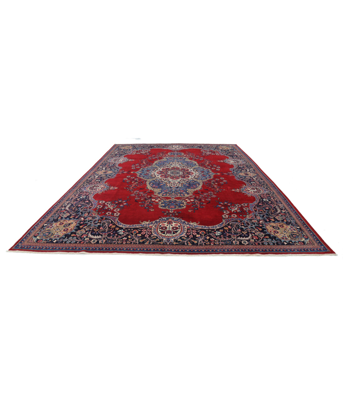 Hand Knotted Persian Mashad Wool Rug - 10'7'' x 13'7'' 10'7'' x 13'7'' (318 X 408) / Red / Blue