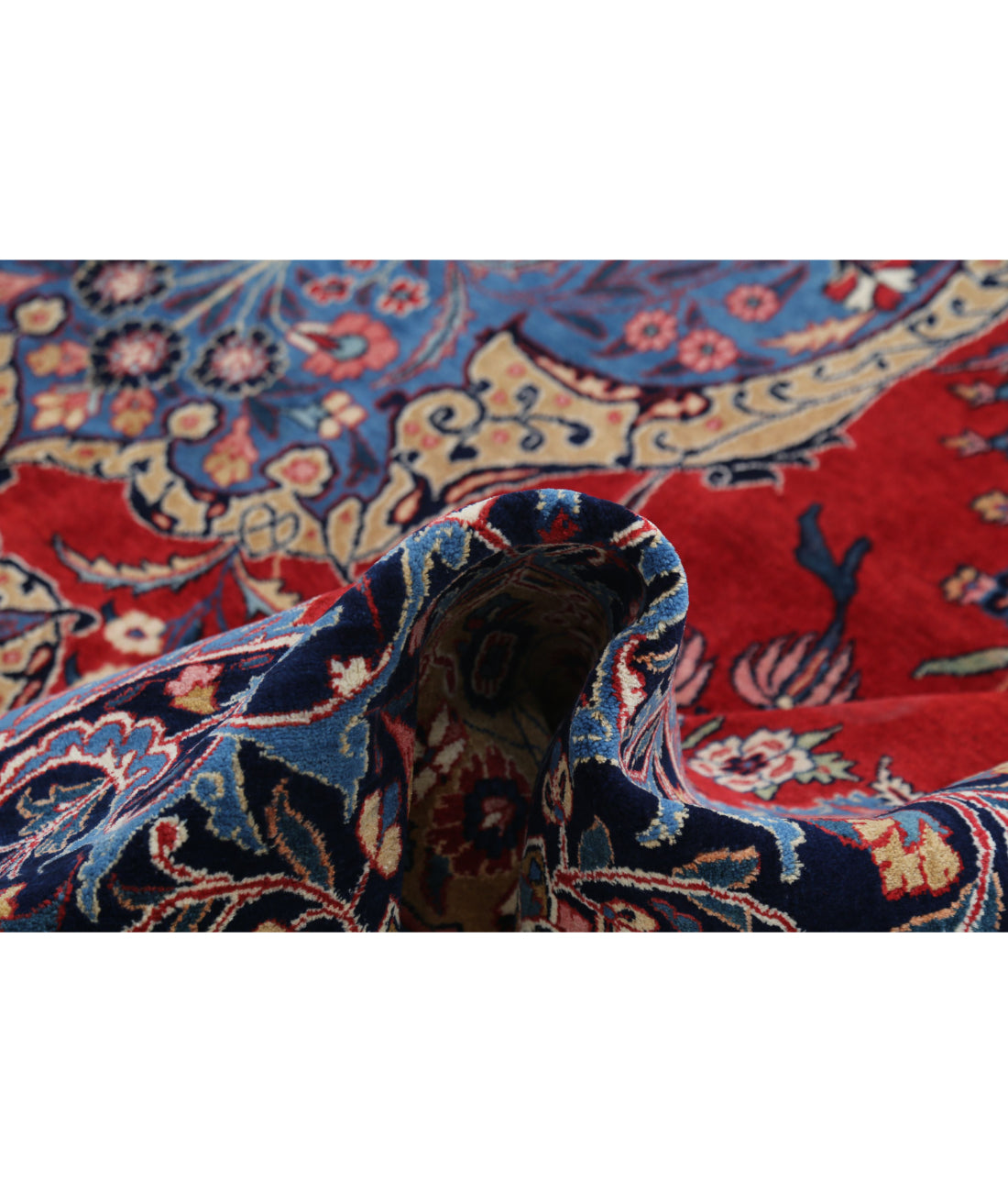 Hand Knotted Persian Mashad Wool Rug - 10'7'' x 13'7'' 10'7'' x 13'7'' (318 X 408) / Red / Blue