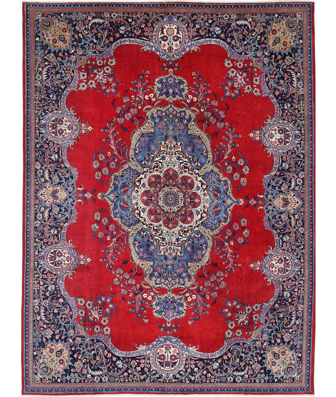 Hand Knotted Persian Mashad Wool Rug - 10&#39;7&#39;&#39; x 13&#39;7&#39;&#39; 10&#39;7&#39;&#39; x 13&#39;7&#39;&#39; (318 X 408) / Red / Blue