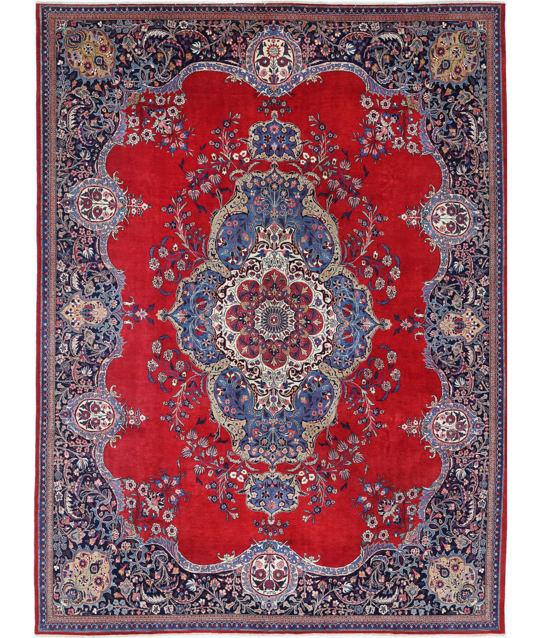 Hand Knotted Oriental Mashad Wool Rug - 10'7'' x 13'7''